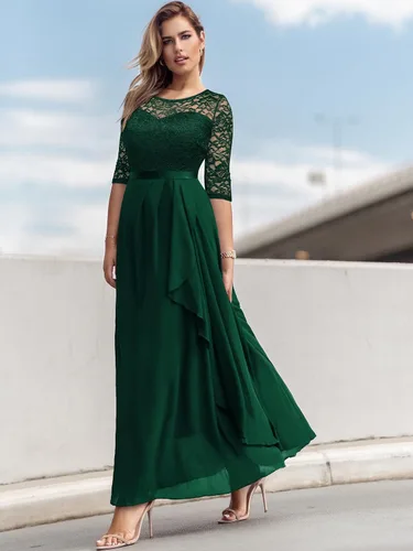 Vista 4 de Miusol Vestido largo de dama de honor con mangas 34 de contraste y encaje floral elegante para mujer