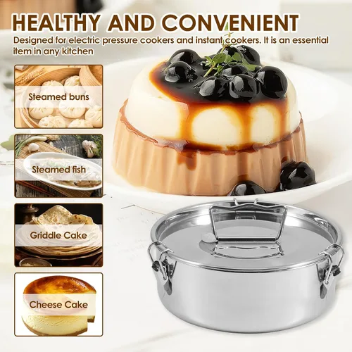 Vista 2 de Molde de flan con tapa, molde de acero inoxidable con asa, 1.5 cuartos de galón de gran capacidad, máquina de flan flanera de flanera de gran