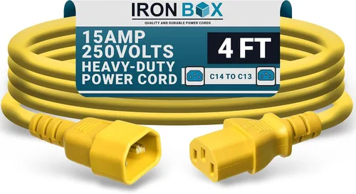 Vista 73 de IronBox Electric - Cable de Alimentación C14 a C13 de Servicio Pesado, 15A, 250V, Cable de Extensión para Computadora 14/3 AWG - Cables