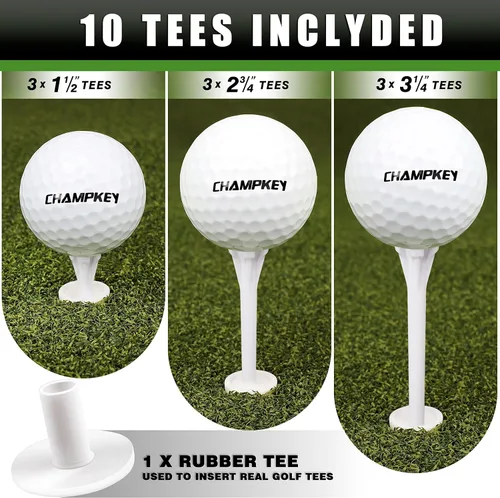 Vista 7 de CHAMPKEY Premium Synthetic Turf Golf Hitting Mat Heavy Duty Rubber Base Golf Practice Mat Come with 1 Rubber Tee and 9 Plastic Tees