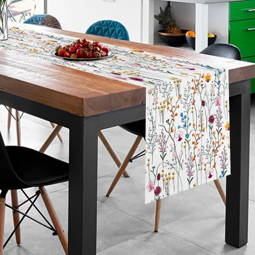 Vista 3 de Camino de mesa de flores silvestres en acuarela, decoración de mesa de comedor de cocina y vacaciones de verano para decoración del hogar, 13 x 90