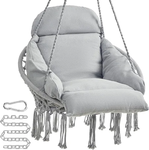 Vista 6 de SONGMICS UGDC042M01 - Silla colgante, hamaca con cojín grande y grueso, silla columpio bohemia para dormitorio, patio, balcón, jardín, soporta hasta