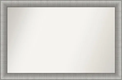 Vista 480 de Amanti Art Espejo de baño plateado para sobre el fregadero, 28 x 37 pulgadas, elegante espejo rectangular de peltre cepillado, marco de madera