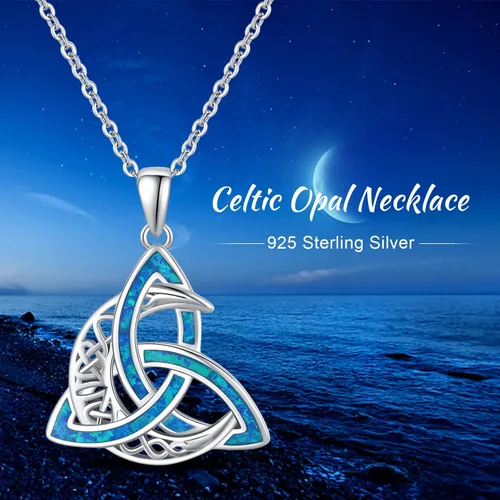 Vista 6 de CHENGHONG Collar de luna celta para mujer, plata de ley 925, con nudo celta y piedra lunar, collar irlandés creciente, joyería celta, regalo