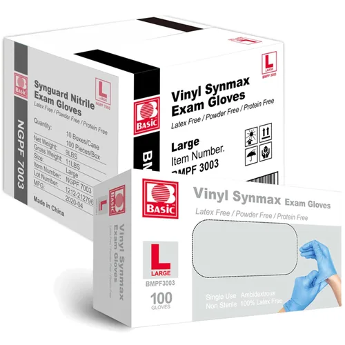 Vista 10 de Jointown Basic Medical Synmax - Guantes de vinilo para examen, sin látex y sin polvo, talla M, BMPF-3002 (caja de 1000)