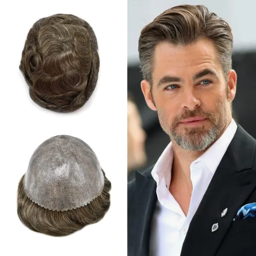 Vista 14 de Toupee - Sistema de reemplazo de cabello humano europeo completo para hombre, 0.004 in, inyección de poliuretano natural para hombres, sistema