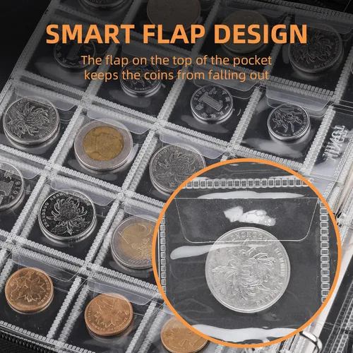 Vista 5 de Álbum de colección de monedas a prueba de fuego para coleccionistas, álbum de colección de 300 bolsillos para monedas y estuche de almacenamiento