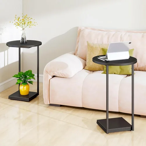 Vista 7 de [Usado] DCLRN Mesa auxiliar pequeña, mesa auxiliar de mesa C para sofá, mesa de centro redonda es adecuada para sala de estar y dormitorio (negro)