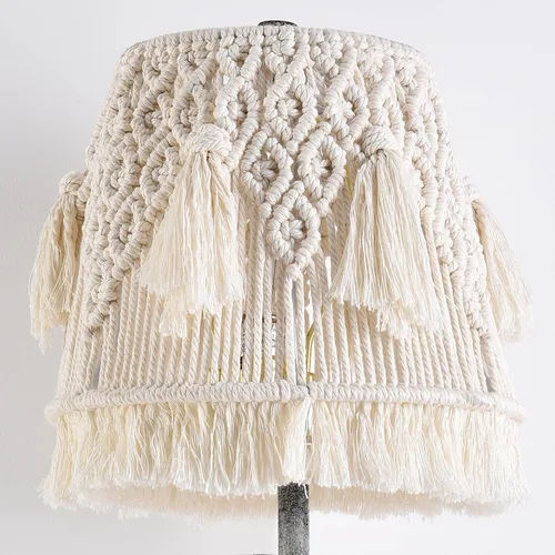 Vista 5 de Lámpara de escritorio retro de 24 pulgadas de alto con pantalla de macramé de cuerda de algodón bohemia y base de resina hecha a mano, lámpara