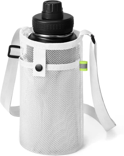 Vista 18 de Bolsa grande para botella de agua con correa, soporte de malla grande para botella de agua, correa para el hombro y bolsillo, soporte ligero