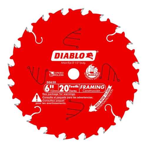 Vista 6 de Disco de sierra de enmarcado rápido Diablo para madera - Diámetro de 5-3/8", 16 dientes ATB, eje de 10 mm, corte de 0.049", ángulo de gancho de 18°