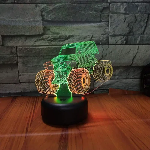 Vista 8 de Monster Jam Truck Lámpara LED de Ilusión 3D de Color Mixto Luz Nocturna de Carro Regalo de Cumpleaños Regalo de Festival para Niño Pequeño Bebé Niño
