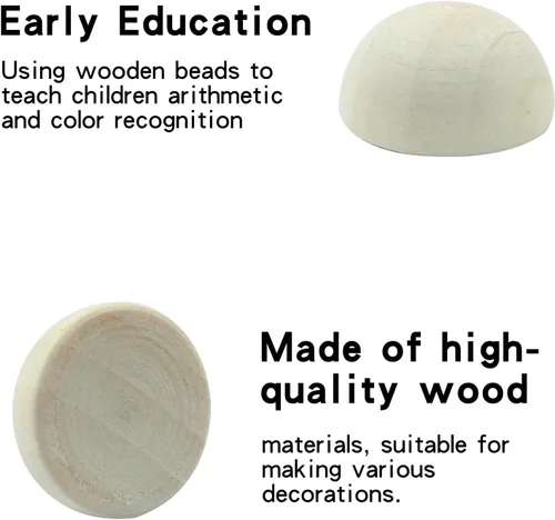 Vista 4 de Hitefu 300 mini cuentas de media madera, bolas de madera divididas redondas sin terminar a granel para pintura de manualidades, proyectos de adornos