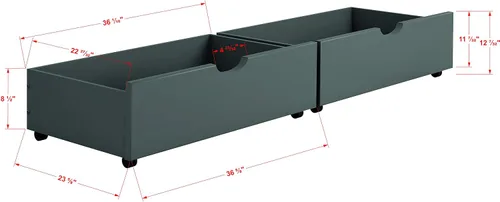 Vista 2 de Donco Kids 505-DG - Cajón doble para debajo de la cama, tamaño único, gris oscuro