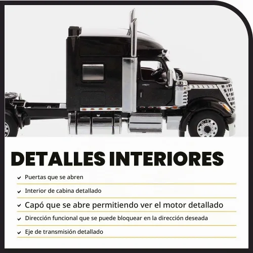 Vista 5 de International Lonestar Sleeper Cab Truck Tractor Negro 1/50 Diecast Modelo por Diecast Masters 71023