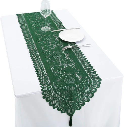 Vista 8 de rockcloud Camino de mesa de encaje para decoración de banquetes de boda, decoración de mesa de fiesta de Navidad, blanco, 13 x 70 pulgadas White E