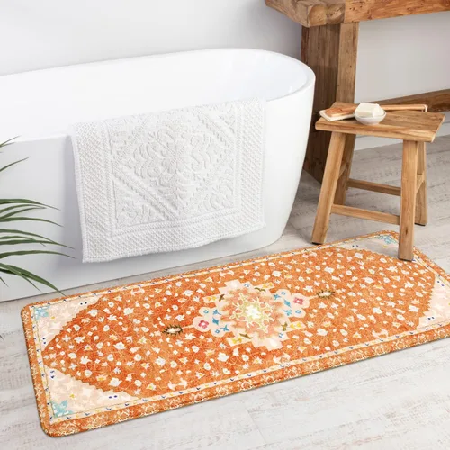 Vista 16 de Uphome Alfombra de baño vintage, azul, bohemio, antideslizante, oriental, suave, lavable a máquina, lindas alfombras de baño tribales florales