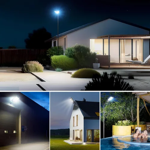 Vista 7 de Luces solares de calle para exteriores impermeables, luces LED de 20000 lm, 6500 K, con sensor de movimiento, luces de inundación solares