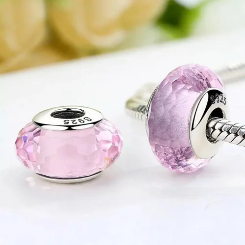Vista 4 de Abalorio de cristal de plata de ley 925 de Murano Lampwork para pulsera y collar, Plata esterlina Vidrio, vidrio