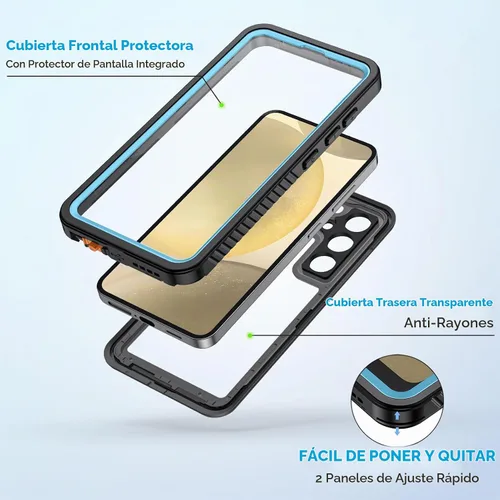 Vista 3 de Lanhiem Funda para teléfono Samsung Galaxy S24+ Plus, IP68 impermeable a prueba de polvo con protector de pantalla integrado, carcasa protectora Azul