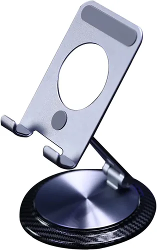 Vista 8 de Soporte ajustable de aluminio para teléfono celular, soporte plegable para teléfono de escritorio totalmente ajustable con base de madera