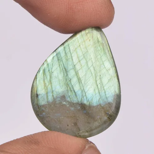 Vista 2 de Piedra preciosa de labradorita natural de cabujón de pera, parte trasera plana, para hacer joyas, certificado de 24,50 quilates