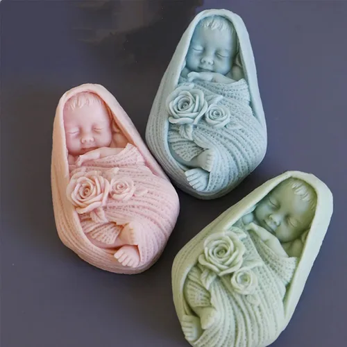 Vista 4 de Molde de silicona para bebé, molde de caramelo de chocolate, herramientas de decoración de pasteles, jabón para baby shower, molde de vela de jabón