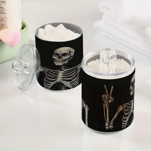 Vista 5 de Halloween Skull - 4 tarros herméticos de plástico transparente para almacenar alimentos, hierbas, té, etc. con tapa de almacenamiento, fácil de usar
