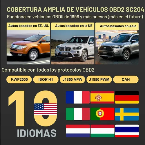 Vista 7 de CGSULIT SC204 Herramienta de Diagnóstico de Escáner OBD2 Mejorada, Lector de Código de Motor con Reinicio, Comprobación de Humo, Código Claro, Datos
