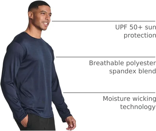 Vista 70 de Real Essentials Paquete de 4 unidades: camiseta de manga larga para hombre Dry Fit, disipa la humedad, protección solar FPU 50+ contra rayos