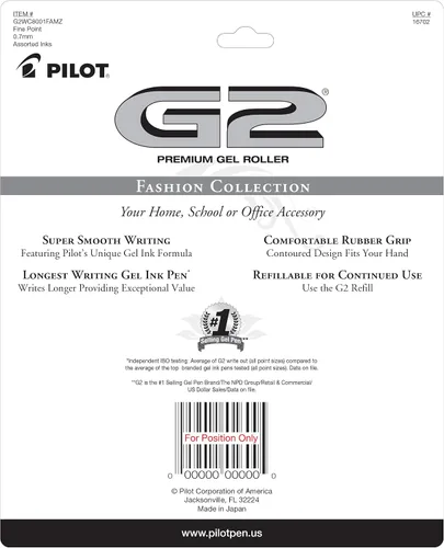 Vista 3 de Pilot G2 - Bolígrafos de gel de alta calidad, punta fina de 0.028 in, colores surtidos, paquete de 8