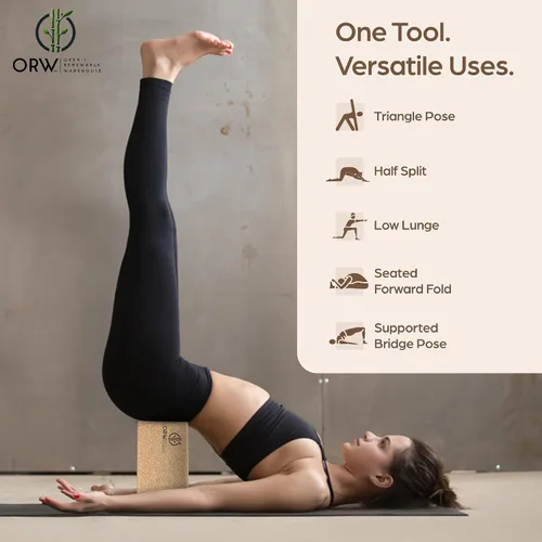 Vista 4 de ORW Bloque de yoga de corcho: corcho natural FSC, 9 x 6 x 3 pulgadas, bloque de estabilidad densa de 1.5 libras, agarre antideslizante, probado por