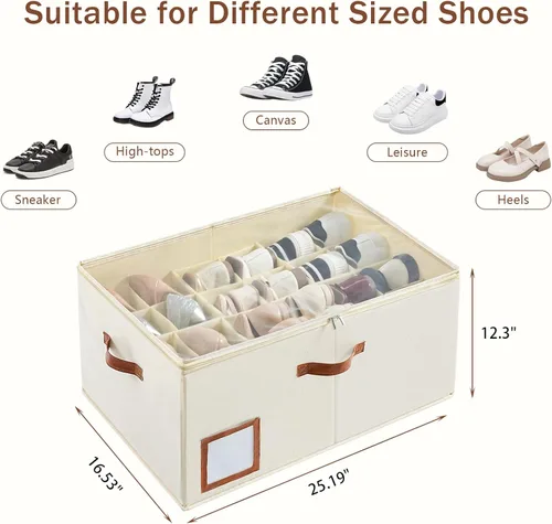 Vista 2 de INSTY Organizador de zapatos para armario con capacidad para 24 pares, contenedor plegable grande de almacenamiento de zapatos caja compartimento