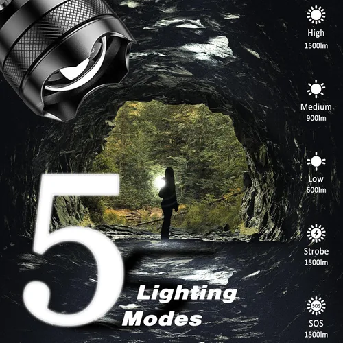 Vista 3 de ISUNMEA Linterna Recargable Potente, 2 Unidades de Linternas LED Potentes con Zoom de 1500LM Lúmenes Altos con 5 Modos Impermeable Linterna de Mano