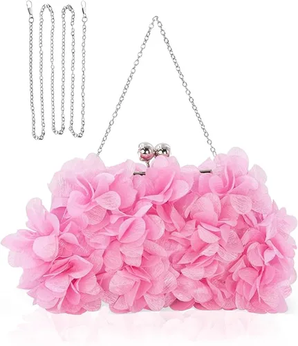 Vista 12 de Elegante bolso de noche para mujer, pequeño bolso de mano floral con cadena desmontable para bodas, fiestas, bailes de graduación
