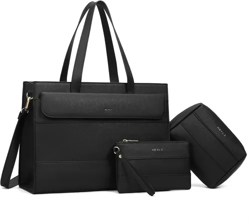 Vista 13 de Keyli 3 unids bolsa para laptop para mujer, 15.6 pulgadas, cuero trabajo, trabajo, oficina, oficina, maletín de hombro