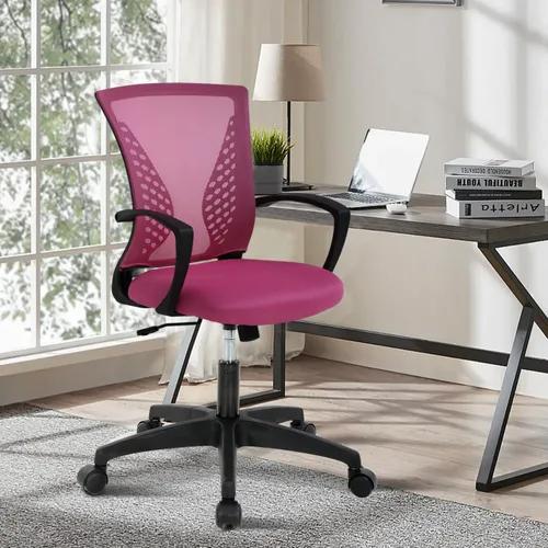 Vista 7 de Silla de oficina de malla con ruedas, silla de escritorio ergonómica de respaldo medio con brazos y soporte lumbar, cómoda silla de computadora