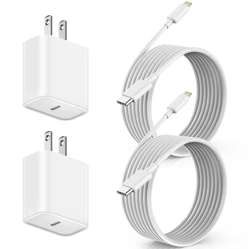 Vista 10 de Cable de carga para iPhone 13 y 14, [certificado Apple MFi] Paquete de 2 cargadores rápidos para iPhone de 20 W tipo C, adaptador de enchufe