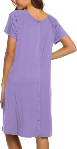 Vista 4 de Ekouaer - Camisón con botones y manga corta para mujer, vestido para lactancia, parto, hospital y maternidad, tallas S-XXL