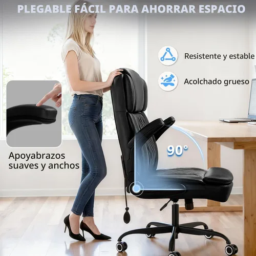 Vista 6 de Silla de oficina ejecutiva grande y alta de 450 LBS con brazo abatible, silla de escritorio de computadora de cuero PU resistente, cómoda silla