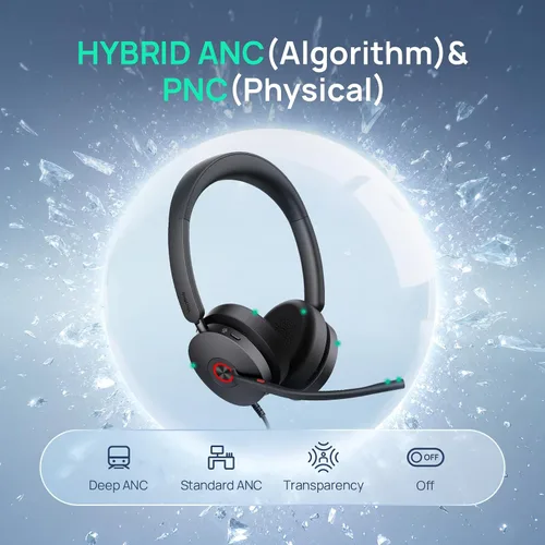 Vista 2 de Yealink Auriculares USB-C/A con cable UH48 ANC, 6 micrófonos con Negro