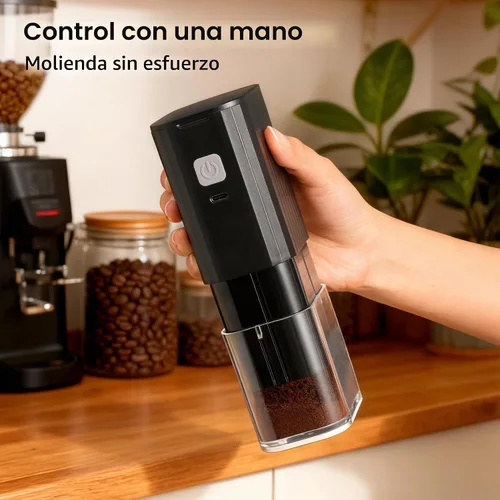 Vista 8 de VEVOK CHEF Molinillo de café eléctrico portátil, molinillo de grano de café cónica ajustable, molinillo de un botón con recargable por USB, parada