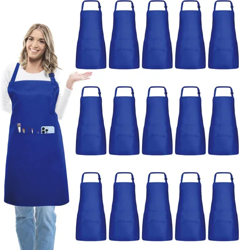 Vista 12 de 15 delantales para adultos a granel con bolsillos, delantal de chef ajustable para mujeres y hombres, pintura, cocina, manualidades (S/L)