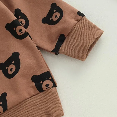 Vista 3 de Bagilaanoe Conjunto de ropa de otoño e invierno para bebé, niño, cuello redondo, manga larga, sudadera y pantalones