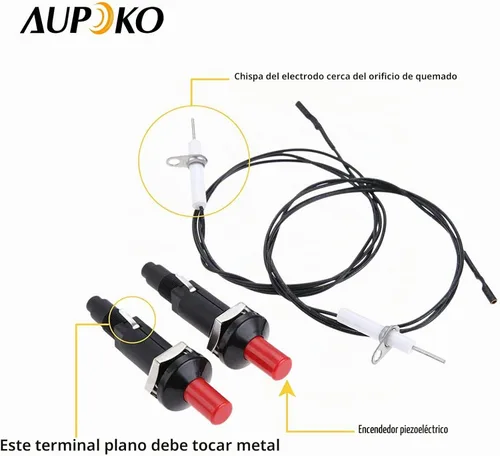 Vista 6 de Aupoko 2 juegos de encendido piezoeléctrico por chispa con cable de botón encendedor, tipo de 1 salida 2 electrodos de 200 grados de alambre