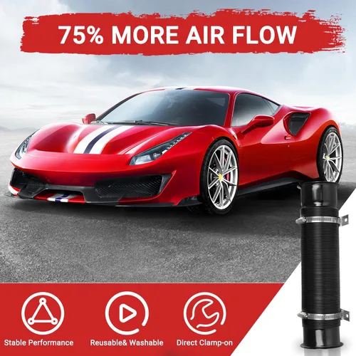 Vista 2 de Conducto de admisión del tubo de admisión, 3 pulgadas/2.992 in Tubo de entrada de frío de aluminio universal para automóvil automotriz- Negro
