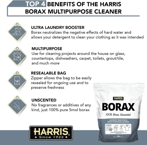 Vista 3 de Harris Borax Polvo Refuerzo para lavandería con agua dura y limpiador multiusos, 4.5 kg (sin fragancia)