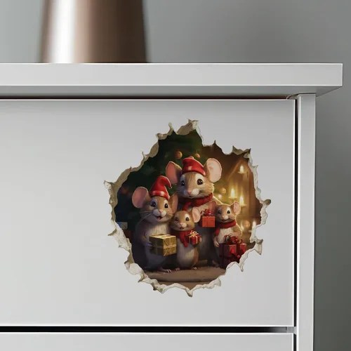 Vista 7 de Calcomanía navideña con agujero de ratón, diseño de ratones Holidy con efecto 3D