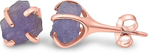 Vista 107 de Aretes de piedra preciosa natural en bruto con oro rosa sobre plata de ley 925, 6 a 0.276 in, regalo de piedra de nacimiento de calidad genuina