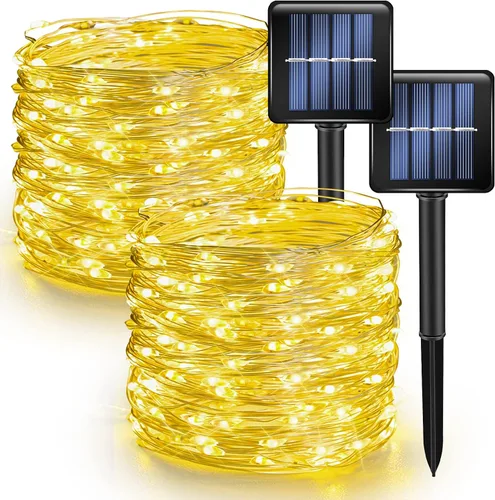 Vista 12 de Dazzle Bright Paquete de 2 tiras de luces solares para exteriores, total de 80 pies, 240 luces LED solares impermeables, 8 modos, luces de alambre